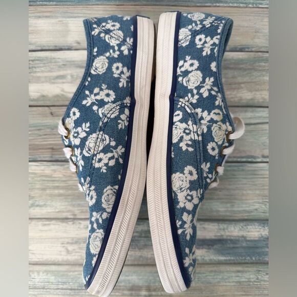Keds Comfy Lace Up Walking Sneakers Blue Floral Print- Sz 6.5 - Picture 3 of 15